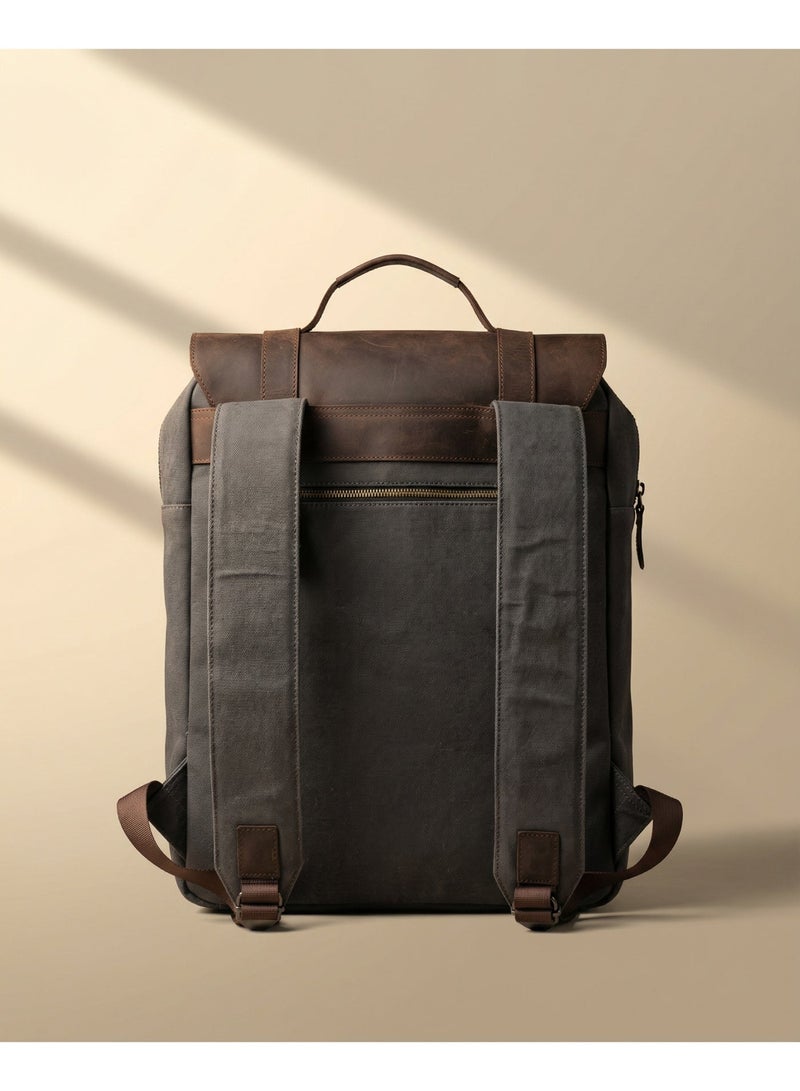 JALEEL Bag Regent City Grey Canvas & 100% Genuine Cow Leather Laptop Backpack for Work & University, Business Backpack with Padded Laptop Sleeve & Organizer Compartments – JALEEL - Image 2